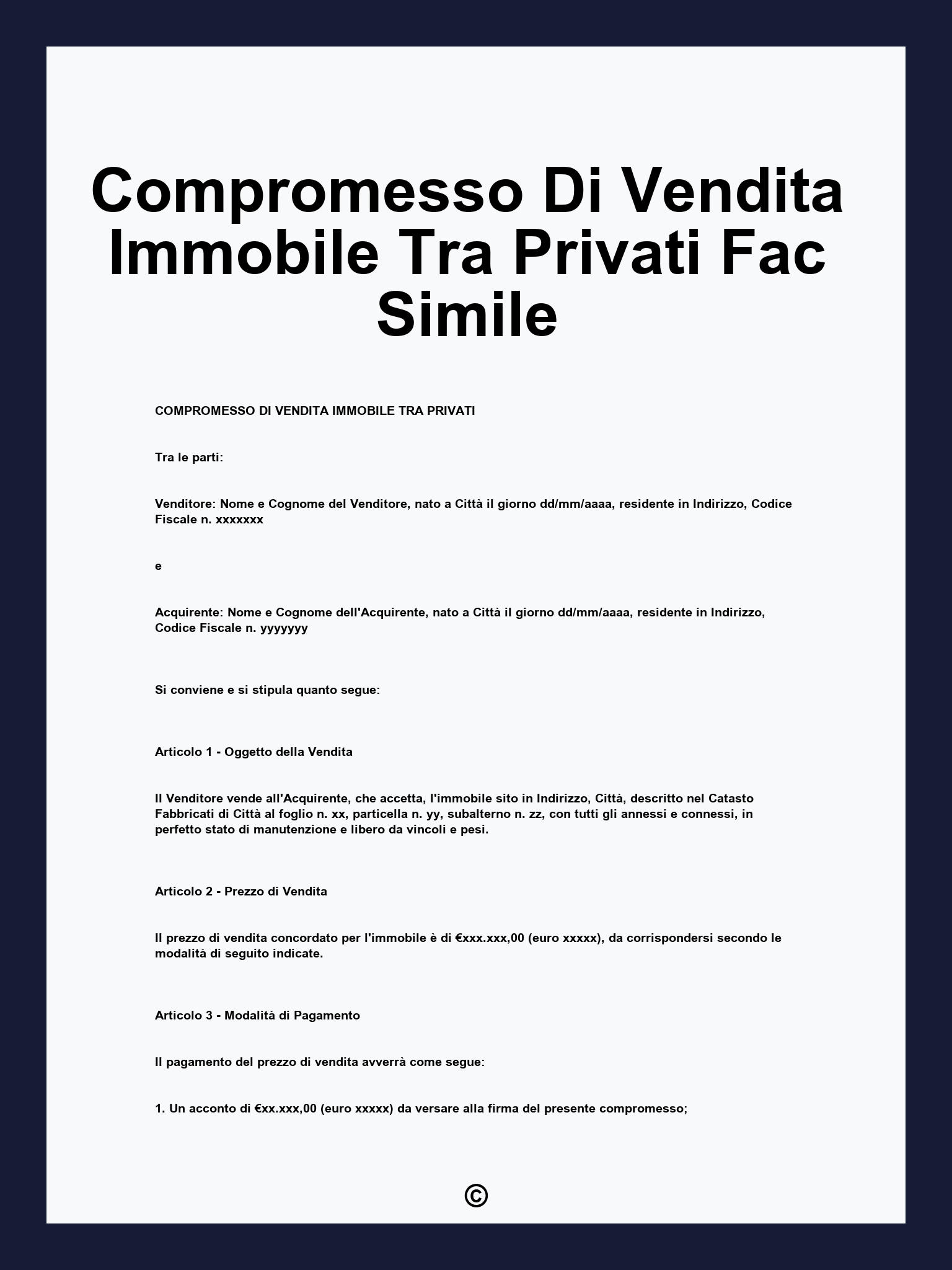 Compromesso Di Vendita Immobile Tra Privati Fac Simile