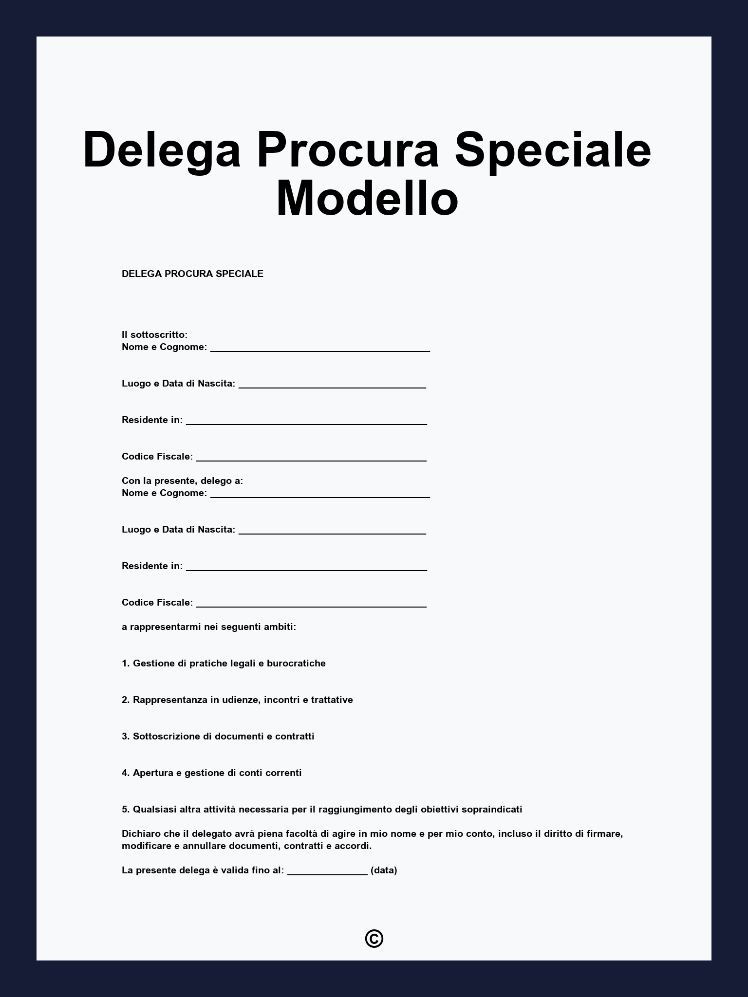 Delega Procura Speciale Modello