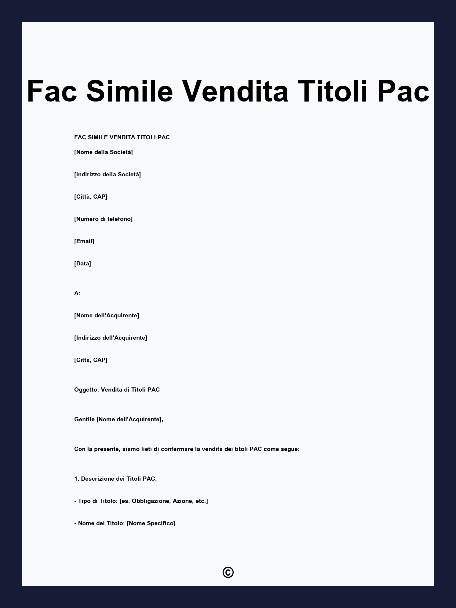 Fac Simile Vendita Titoli Pac