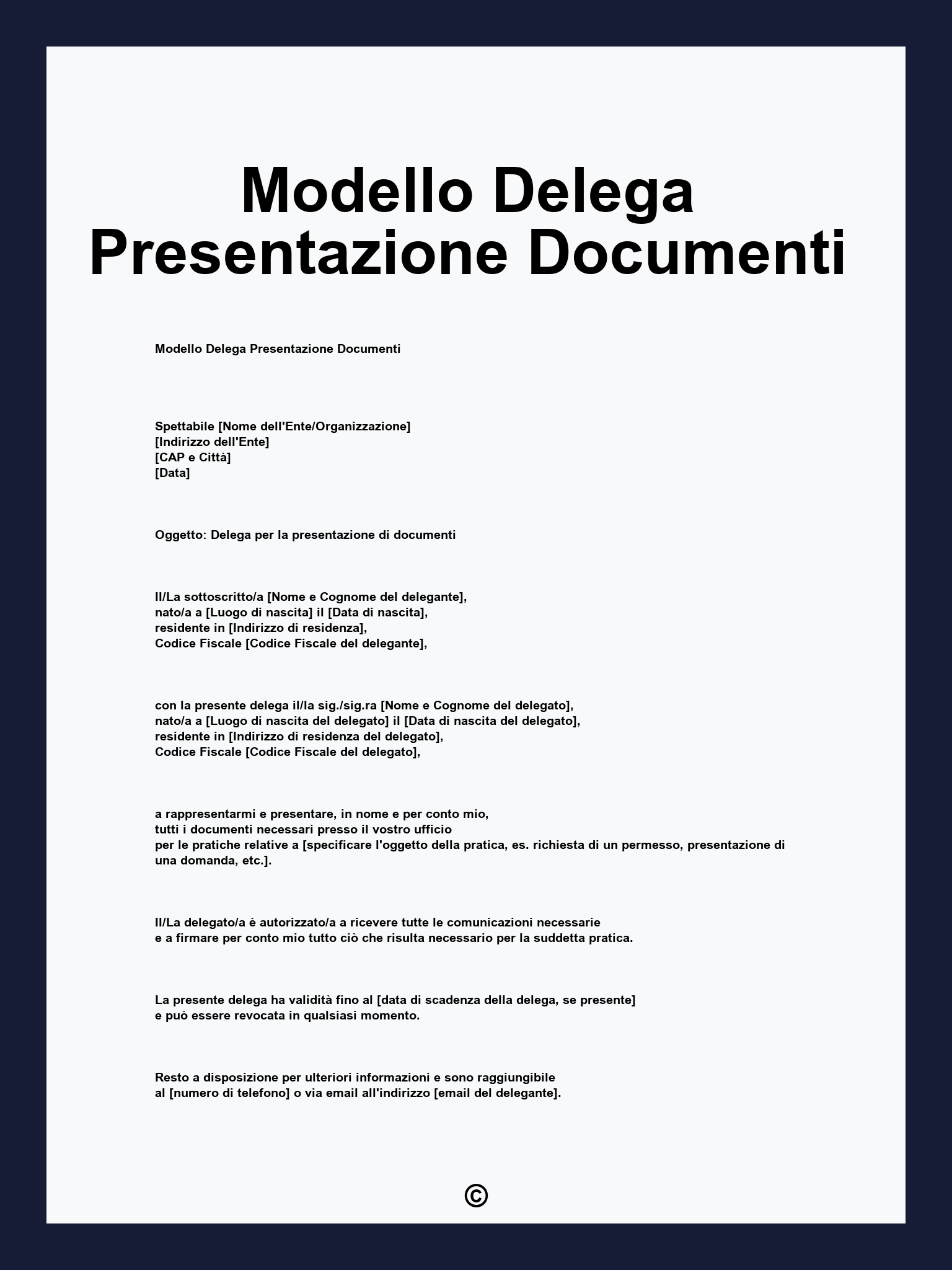 Modello Delega Presentazione Documenti