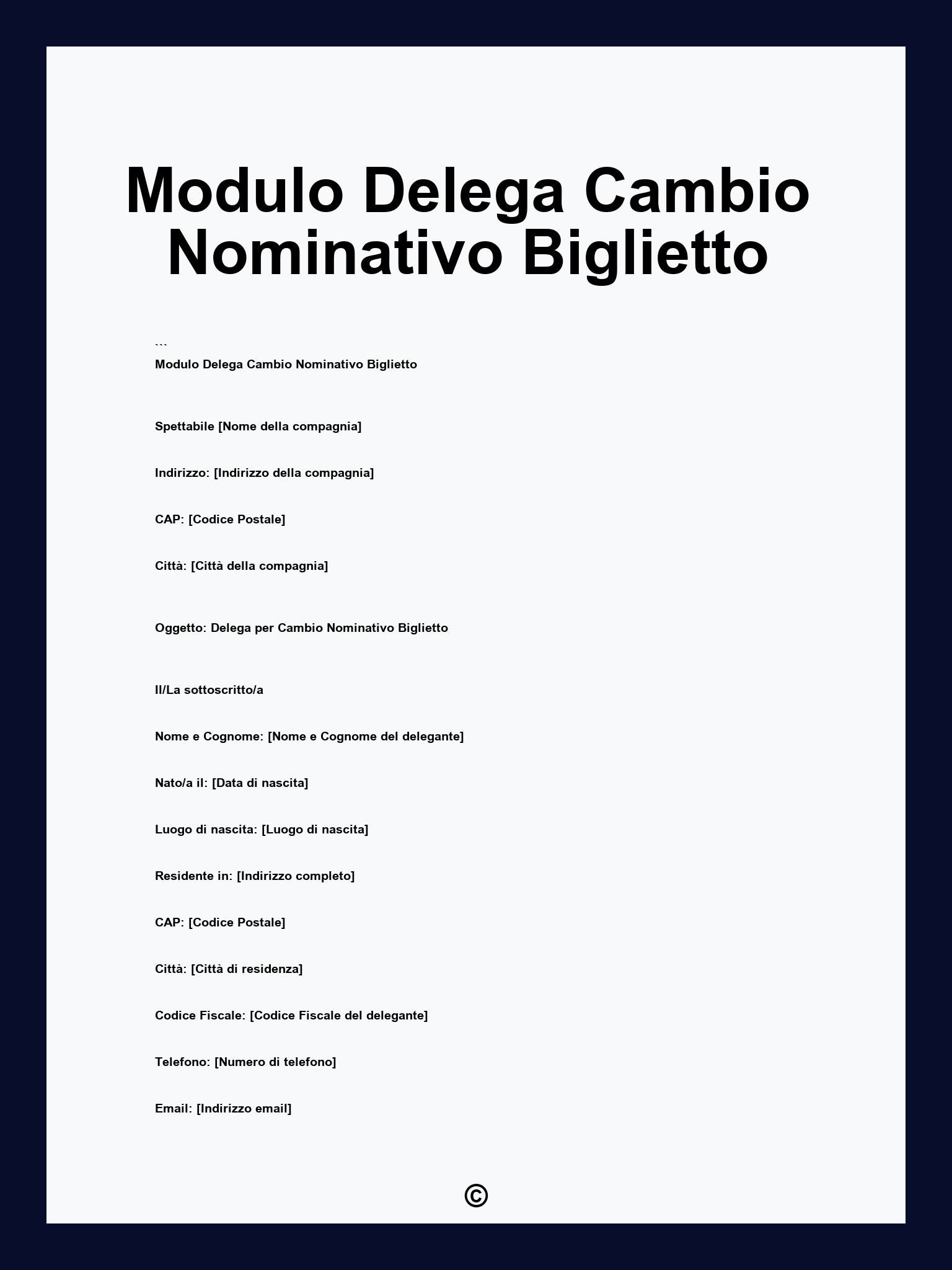 Modulo Delega Cambio Nominativo Biglietto
