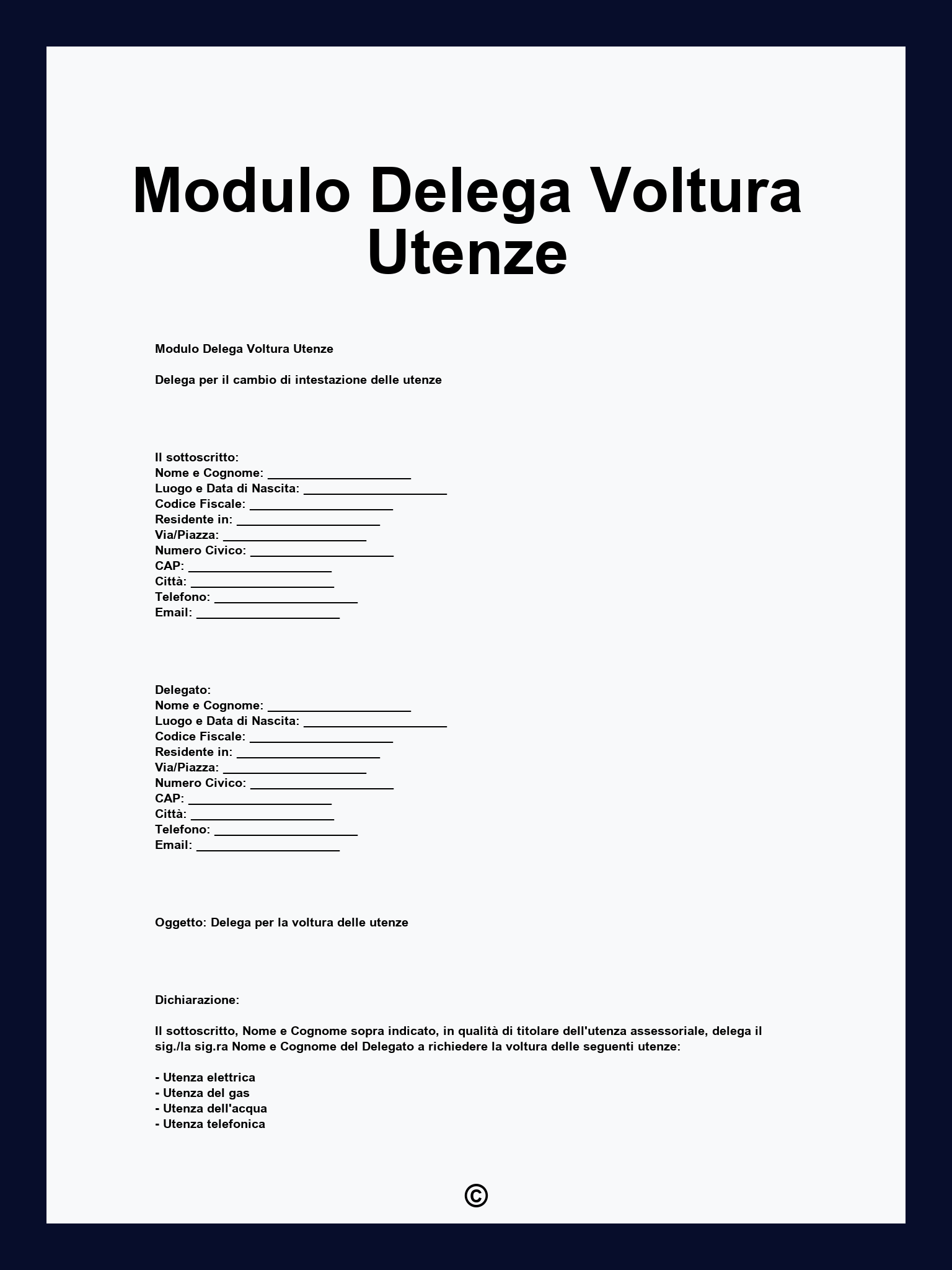 Modulo Delega Voltura Utenze