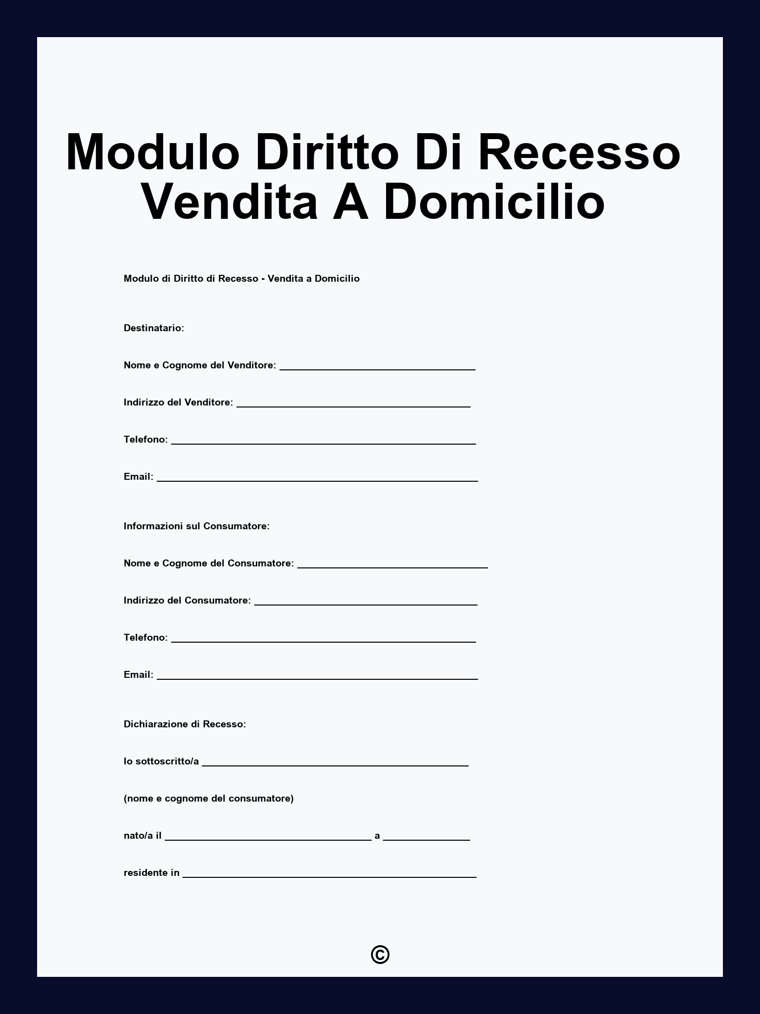 Modulo Diritto Di Recesso Vendita A Domicilio