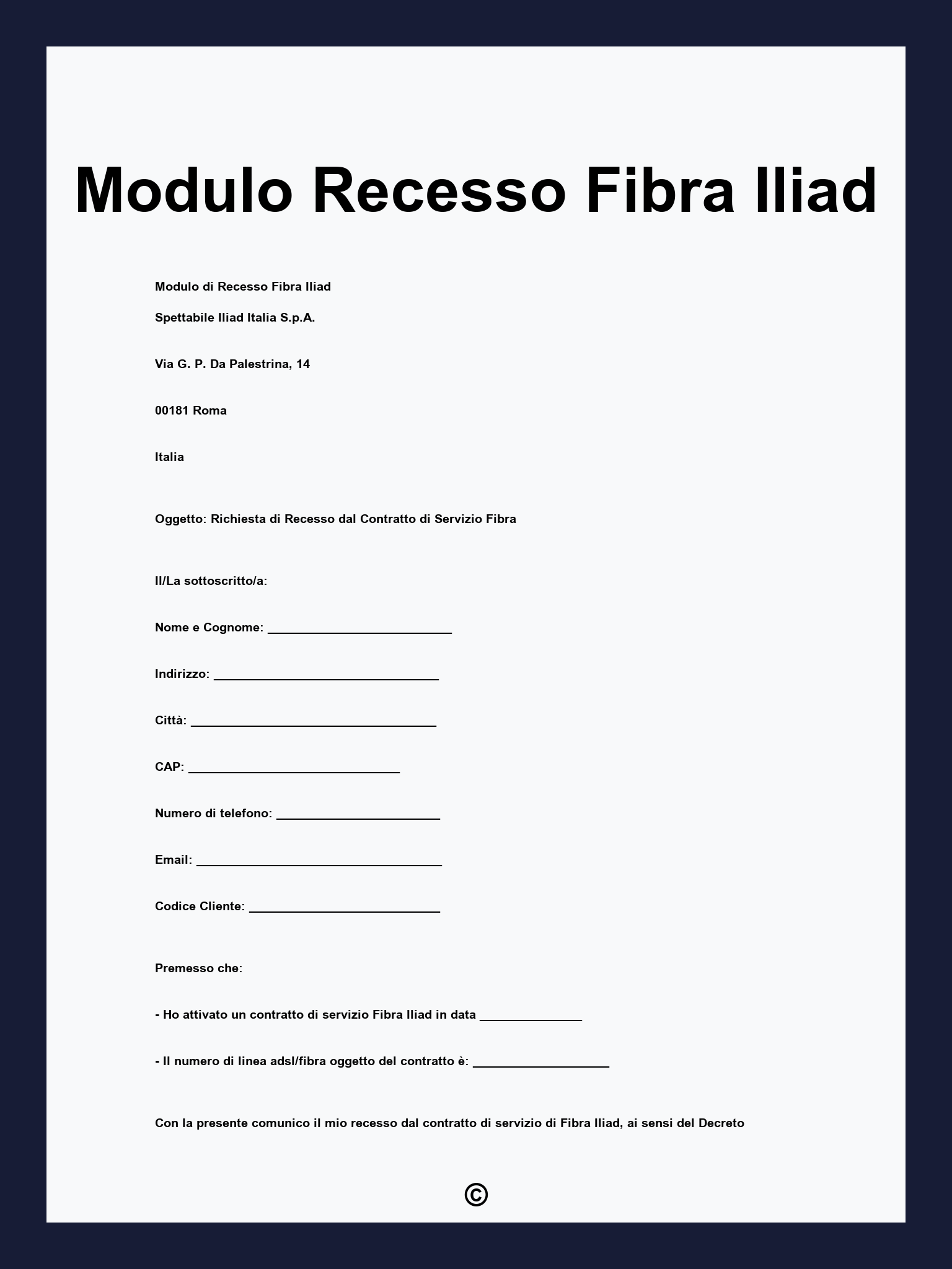 Modulo Recesso Fibra Iliad