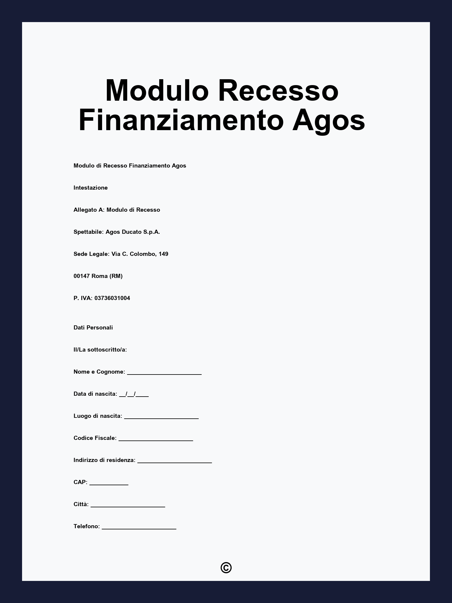 Modulo Recesso Finanziamento Agos