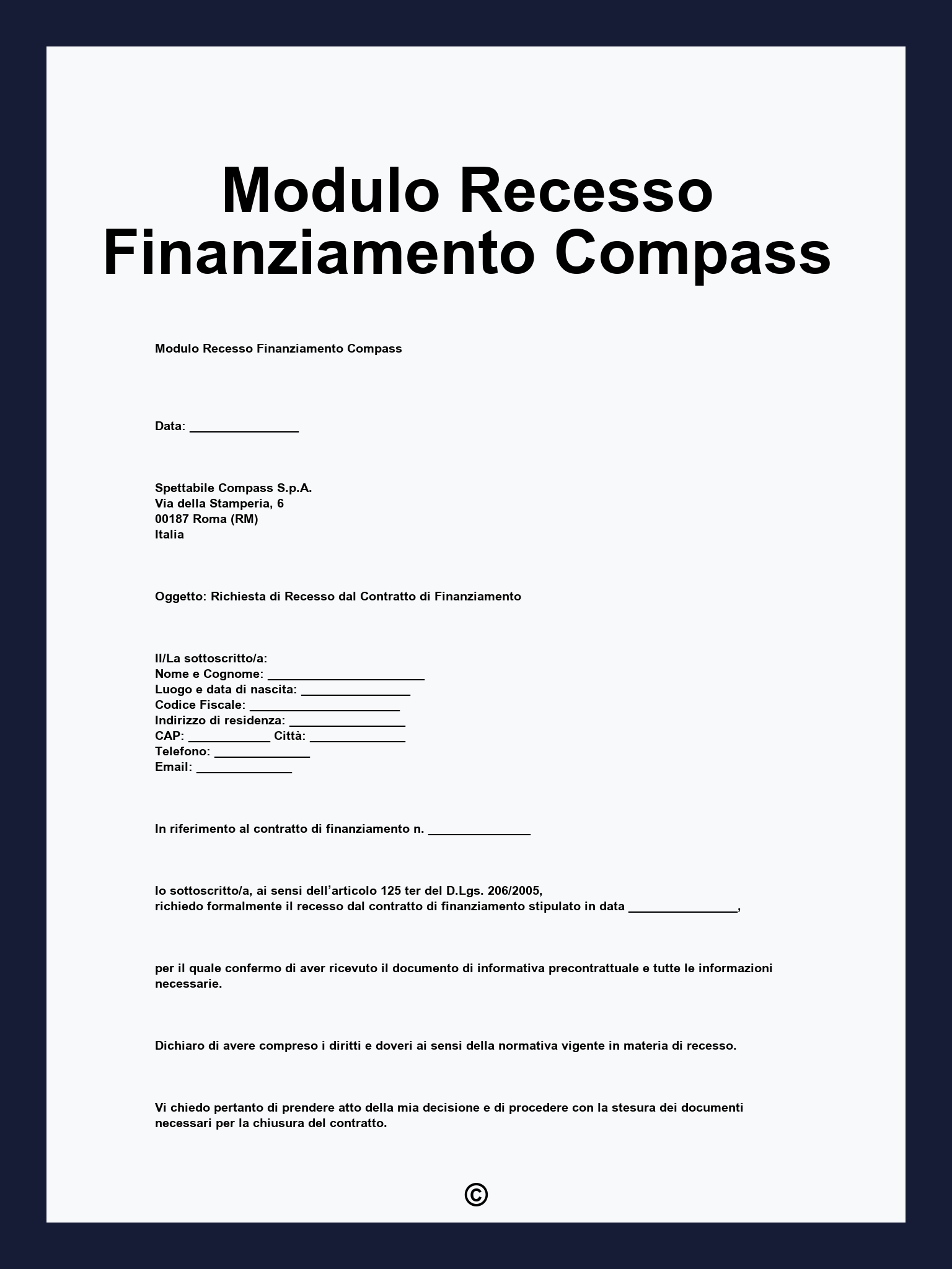 Modulo Recesso Finanziamento Compass