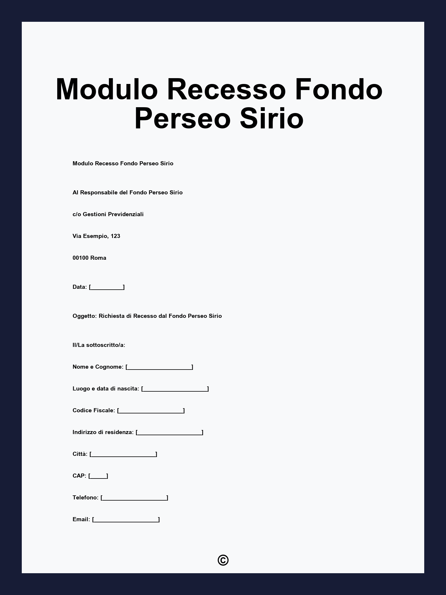 Modulo Recesso Fondo Perseo Sirio