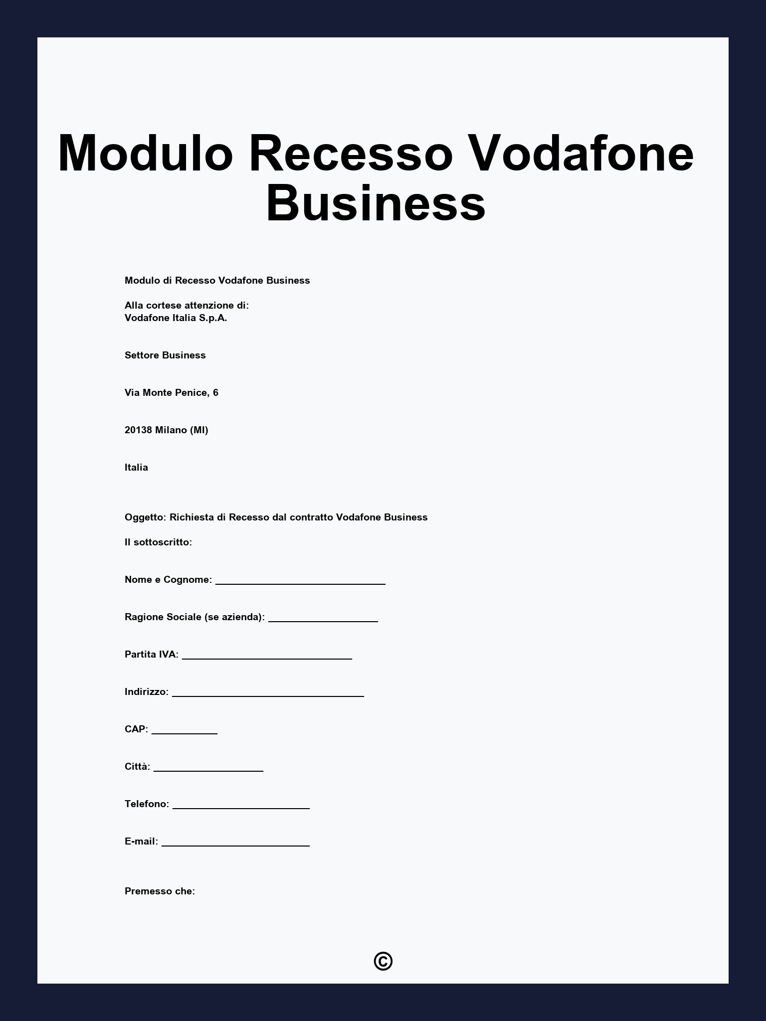 Modulo Recesso Vodafone Business