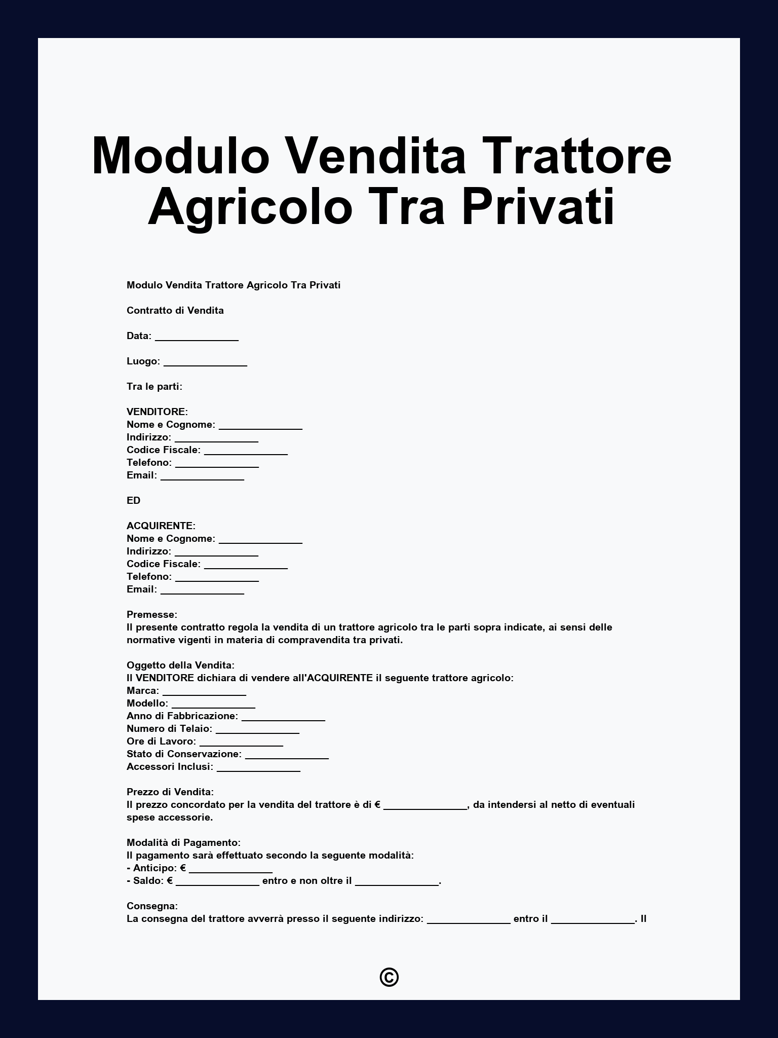 Modulo Vendita Trattore Agricolo Tra Privati