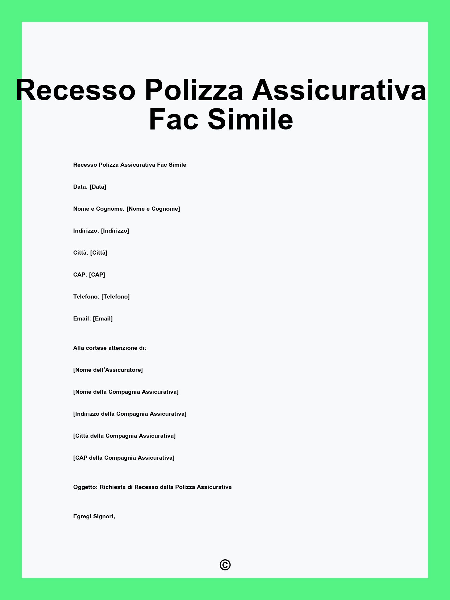 Recesso Polizza Assicurativa Fac Simile