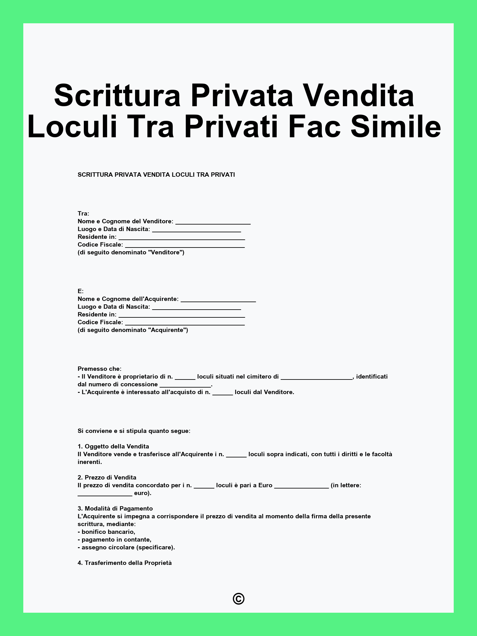 Scrittura Privata Vendita Loculi Tra Privati Fac Simile